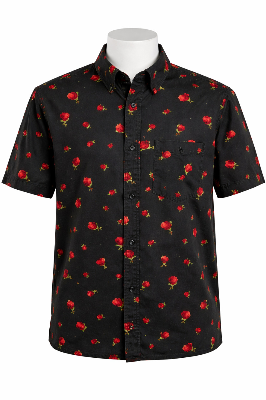 Empyre Black Red Rose Button Up Shirt Streetwear Skate Gothic Cotton Small